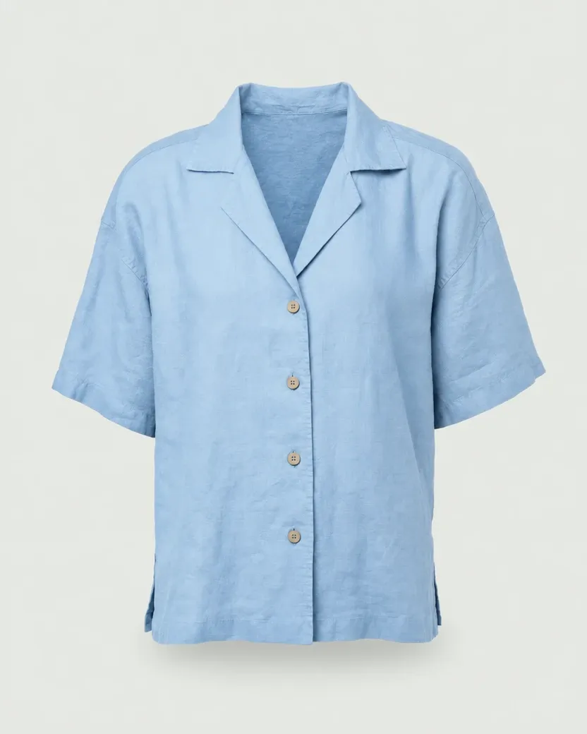 Linen camp shirt in Sky