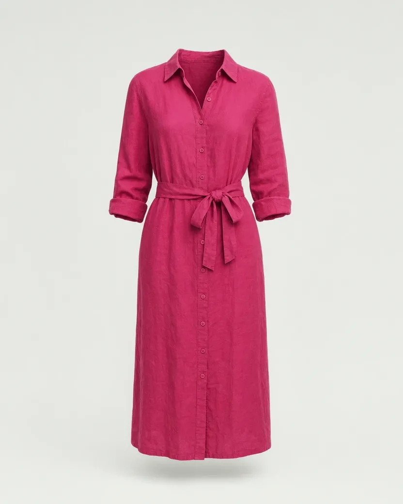 Linen shirt dress in Bloom, shown on an invisible mannequin