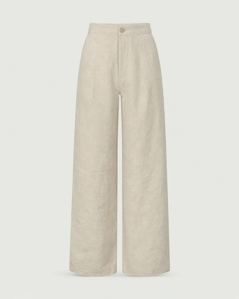 Wide linen trousers in Natural